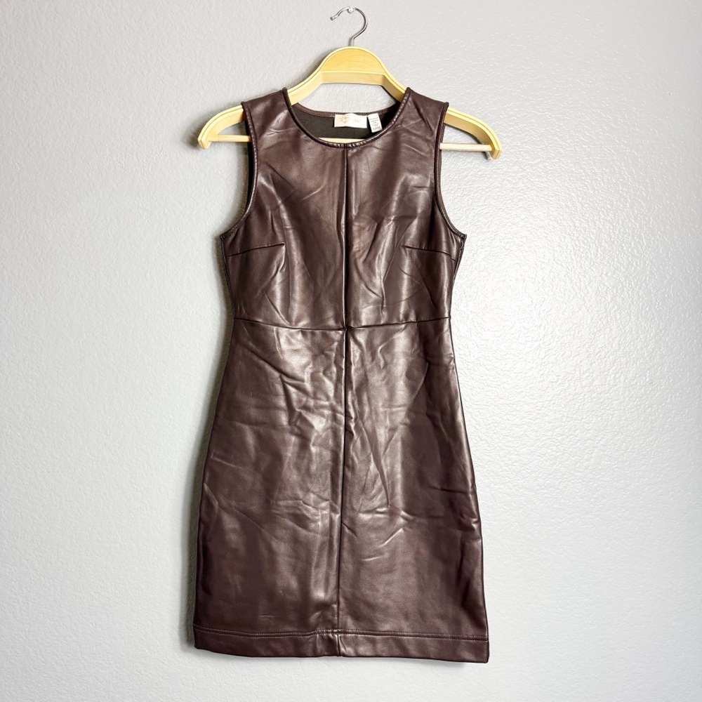 RD Style Vegan Leather Sleeveless Dress Brown Size S